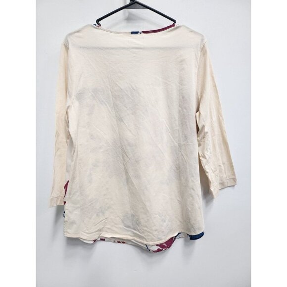 Van Heusen Womens Floral Print Top Large Cream Red Mixed Media Lace Contrast - Picture 6 of 6